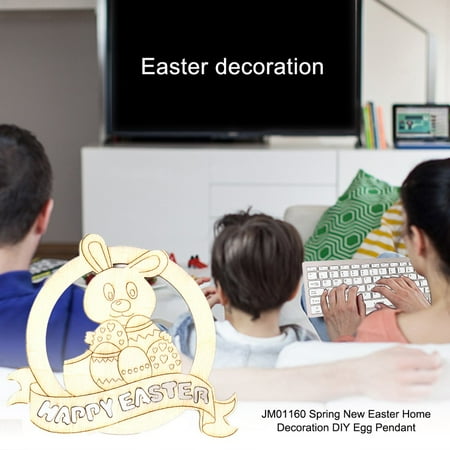 10pcs Laser Wooden Easter Egg Party Hanging Pendant Decor with String Hollow